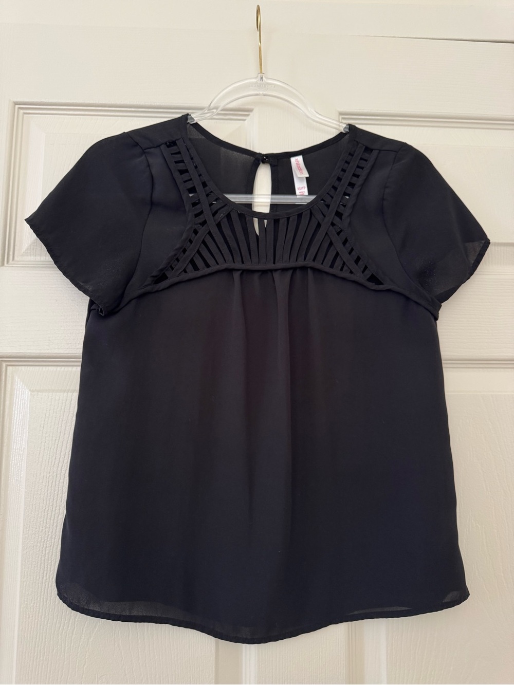 Black Intricate Cutout Short Sleeve Blouse
